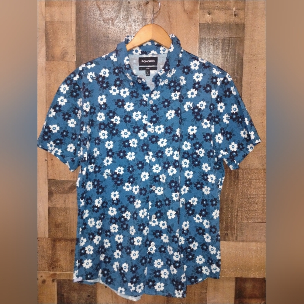 Bonobos Riviera Slim Fit Jersey Cotton Mens Shirt Floral Short Sleeve Size XL